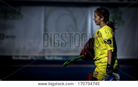 VALENCIA, SPAIN - FEBRUARY 5: Melanie Garcia during Hockey World League Round 2 match between Spain and Czech Republic at Betero Stadium on February 5, 2017 in Valencia, Spain