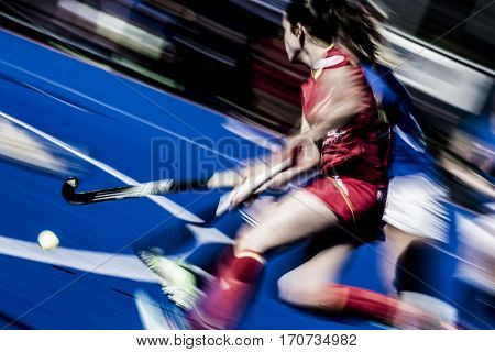 VALENCIA, SPAIN - FEBRUARY 5: Players during Hockey World League Round 2 match between Spain and Czech Republic at Betero Stadium on February 5, 2017 in Valencia, Spain