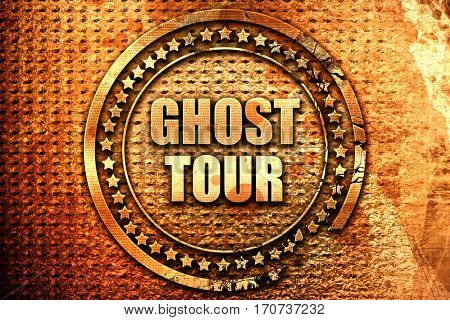ghost tour, 3D rendering, text on metal