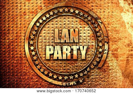 lan party, 3D rendering, text on metal