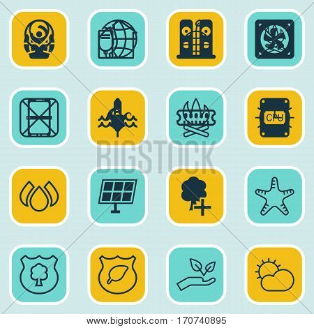 Set Of 16 Ecology Icons. Includes Cigarette, Fire Banned, Timber And Other Symbols. Beautiful Design Elements.