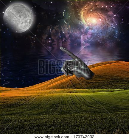 Finger pointing at the moon  Some elements provided courtesy of NASA  3D Render

