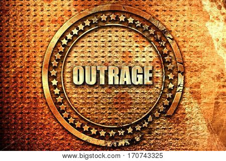 outrage, 3D rendering, text on metal