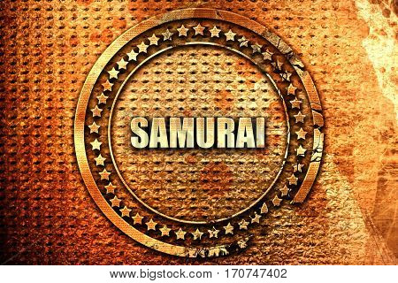 samurai, 3D rendering, text on metal