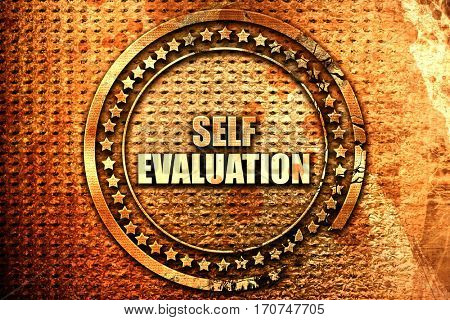 self evaluation, 3D rendering, text on metal