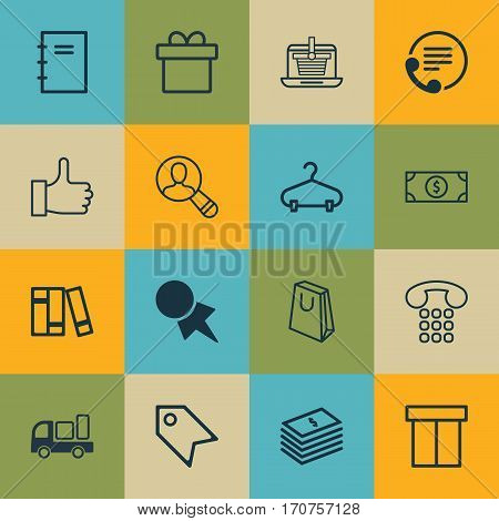 Set Of 16 E-Commerce Icons. Includes Delivery, Box, Discount Coupon And Other Symbols. Beautiful Design Elements.