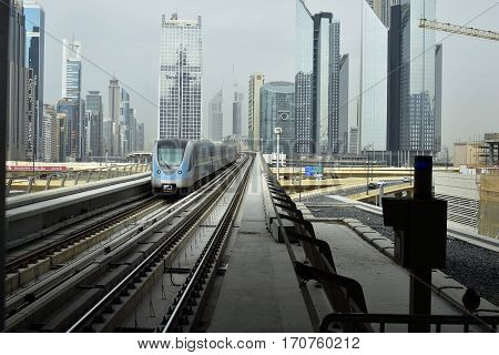 Dubai, United Arab Emirates - February 11, 2017, The Dubai Metro is a driverless, fully automated metro rail network in Dubai, United Arab Emirates