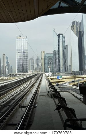 Dubai, United Arab Emirates - February 11, 2017, The Dubai Metro is a driverless, fully automated metro rail network in Dubai, United Arab Emirates