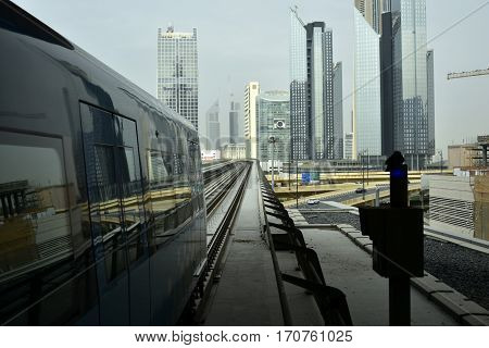 Dubai, United Arab Emirates - February 11, 2017, The Dubai Metro is a driverless, fully automated metro rail network in Dubai, United Arab Emirates