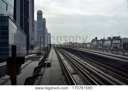 Dubai, United Arab Emirates - February 11, 2017, The Dubai Metro is a driverless, fully automated metro rail network in Dubai, United Arab Emirates