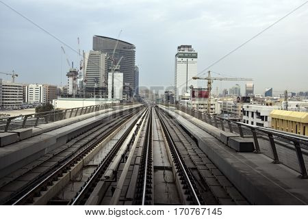 Dubai, United Arab Emirates - February 19, 2017, The Dubai Metro is a driverless, fully automated metro rail network in Dubai, United Arab Emirates