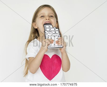 Girl Eating Papercraft Chocolate Bar