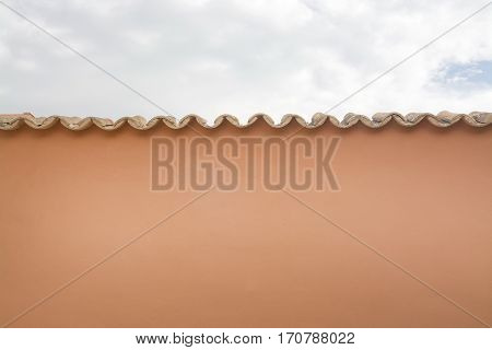 Mallorquin traditional terracotta tiled roof detail copy space texture and sky