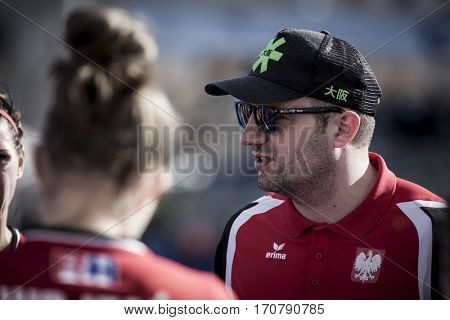 VALENCIA, SPAIN - FEBRUARY 7: Poland coach Rachwalski during Hockey World League Round 2 match between Ghana and Poland at Betero Stadium on February 7, 2017 in Valencia, Spain