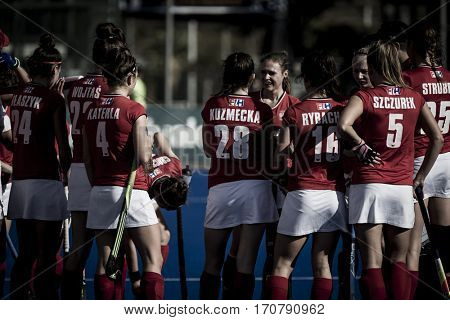 VALENCIA, SPAIN - FEBRUARY 7: Poland players during Hockey World League Round 2 match between Ghana and Poland at Betero Stadium on February 7, 2017 in Valencia, Spain