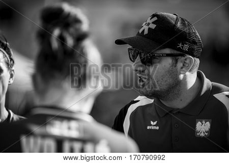 VALENCIA, SPAIN - FEBRUARY 7: Poland coach Rachwalski during Hockey World League Round 2 match between Ghana and Poland at Betero Stadium on February 7, 2017 in Valencia, Spain