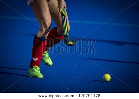 VALENCIA, SPAIN - FEBRUARY 7: Poland player during Hockey World League Round 2 match between Ghana and Poland at Betero Stadium on February 7, 2017 in Valencia, Spain