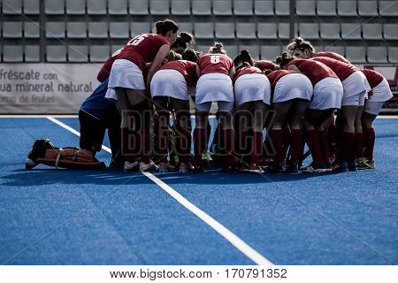 VALENCIA, SPAIN - FEBRUARY 7: Poland players during Hockey World League Round 2 match between Ghana and Poland at Betero Stadium on February 7, 2017 in Valencia, Spain