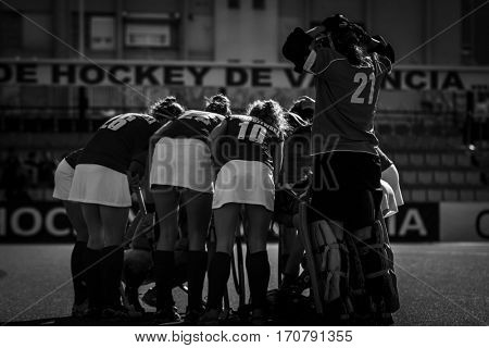 VALENCIA, SPAIN - FEBRUARY 7: Poland players during Hockey World League Round 2 match between Ghana and Poland at Betero Stadium on February 7, 2017 in Valencia, Spain