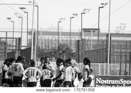 VALENCIA, SPAIN - FEBRUARY 7: Ghana players during Hockey World League Round 2 match between Ghana and Poland at Betero Stadium on February 7, 2017 in Valencia, Spain