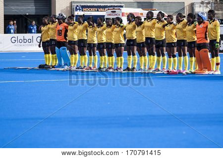 VALENCIA, SPAIN - FEBRUARY 7: Ghana players during Hockey World League Round 2 match between Ghana and Poland at Betero Stadium on February 7, 2017 in Valencia, Spain