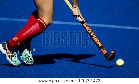 VALENCIA, SPAIN - FEBRUARY 7: Spanish player during Hockey World League Round 2 match between Spain and Turkey at Betero Stadium on February 7, 2017 in Valencia, Spain