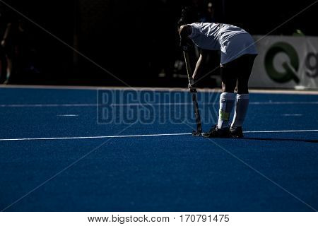 VALENCIA, SPAIN - FEBRUARY 7: Turkish player during Hockey World League Round 2 match between Spain and Turkey at Betero Stadium on February 7, 2017 in Valencia, Spain