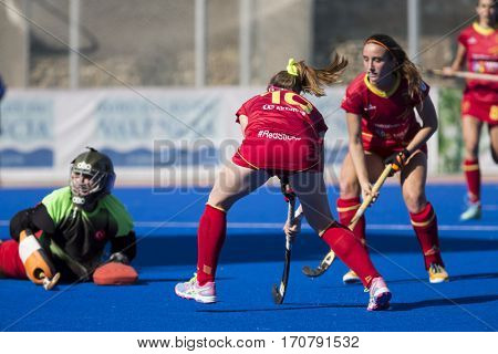 VALENCIA, SPAIN - FEBRUARY 7: (10) Berta Bonastre during Hockey World League Round 2 match between Spain and Turkey at Betero Stadium on February 7, 2017 in Valencia, Spain