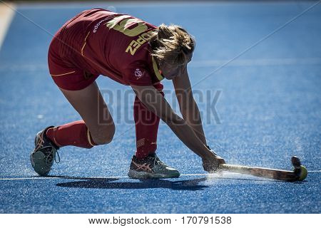 VALENCIA, SPAIN - FEBRUARY 7: Maria Lopez during Hockey World League Round 2 match between Spain and Turkey at Betero Stadium on February 7, 2017 in Valencia, Spain