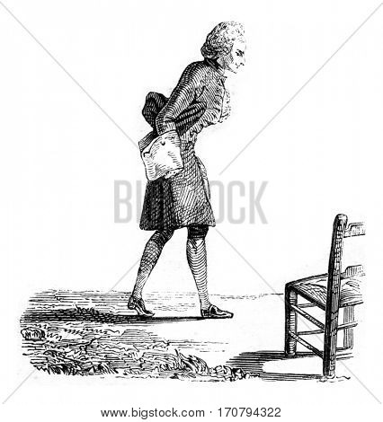 Portrait of Rameau, by Carmontelle, vintage engraved illustration. Magasin Pittoresque 1846.