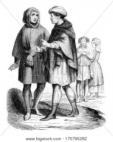 Bourgeois and Artisans, vintage engraved illustration. Magasin Pittoresque 1844.