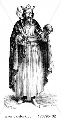 Hugh Capet, vintage engraved illustration. Magasin Pittoresque 1844.