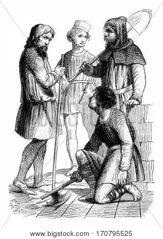 Artisans, workers and bourgeois, vintage engraved illustration. Magasin Pittoresque 1844.