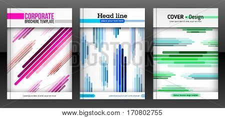 Abstract set of geometric background. Diagonal vertical and horisontal colorful lines. Modern minimalism business brochure cover template. Flat design geometric elements. Vector illustration eps 10.
