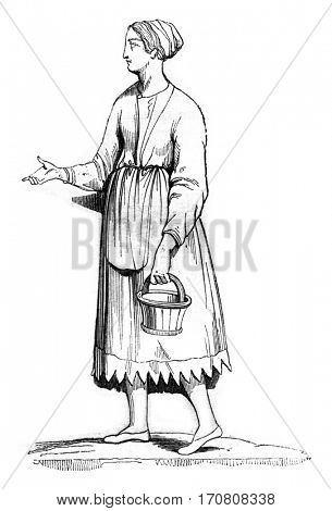 Gallic woman, vintage engraved illustration. Magasin Pittoresque 1842.