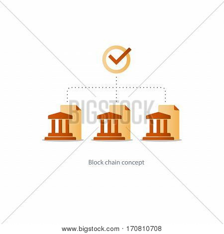 Banking system icon, block chain concept, financial network, data gathering vector illustration