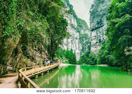 Wulong Karst limestone rock formations in Longshui Gorge Difeng an important constituent part of the Wulong Karst World Natural Heritage Chongqing China