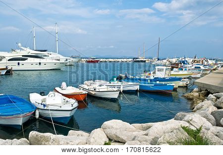 Ischia Italy - October 17 2008: Boats in the Lacco Ameno harbor