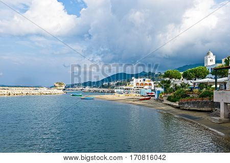 Italy, Ischia, Lacco Ameno , view of the harbor