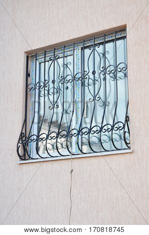 KYIV UKRAINE - February  14 2017:  Window iron security bars