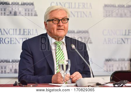 Buenos Aires, Argentina - Jun 2, 2016: Minister for Foreign Affairs of Germany Frank-Walter Steinmeier at a conference during his visit to Buenos Aires