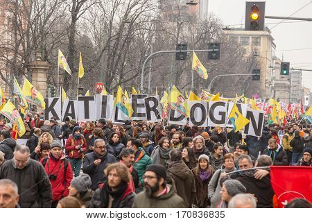 Kurdish Demonstrators Protesting In Milan, Italy