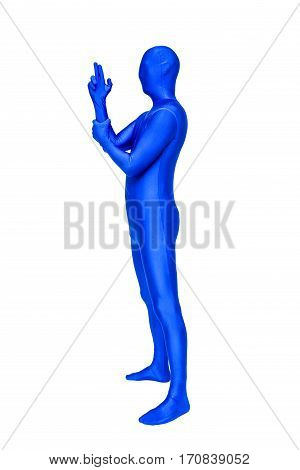 Mysterious Blue Man In Morphsuit Shows The Firing Of Guns