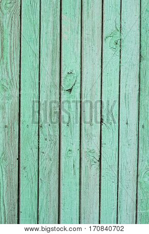 Old boards of light green color with cracks.