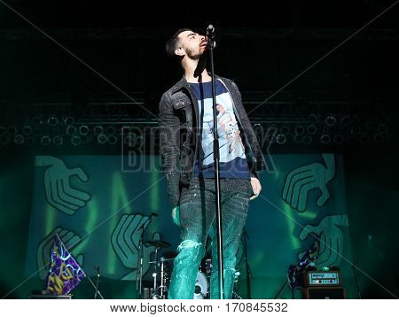 HUNTINGTON, NY-FEB 8: Joe Jonas of DNCE performs onstage at the Paramount on February 8, 2017 in Huntington, New York. 