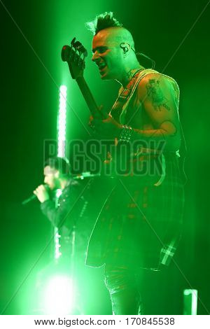 HUNTINGTON, NY-FEB 8: Joe Jonas of DNCE performs onstage at the Paramount on February 8, 2017 in Huntington, New York. 