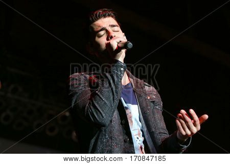 HUNTINGTON, NY-FEB 8: Joe Jonas of DNCE performs onstage at the Paramount on February 8, 2017 in Huntington, New York. 