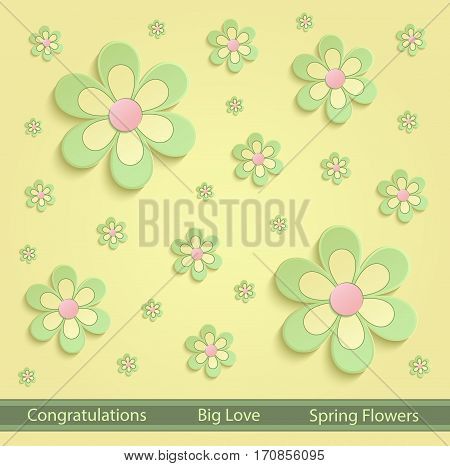 Flowers Spring paper 3D yellow green pink vector
