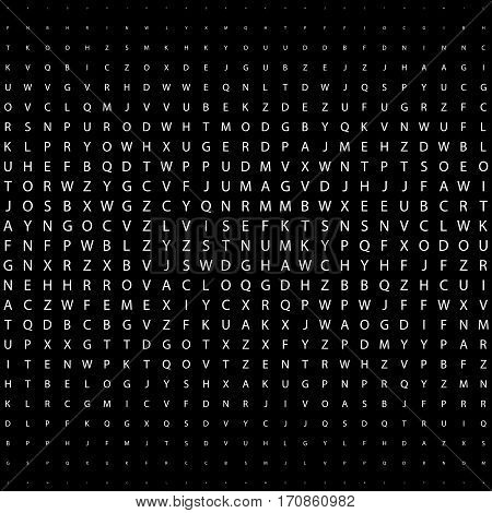 Abstract geometric black and white deco art print halftone pattern with letters mosaic