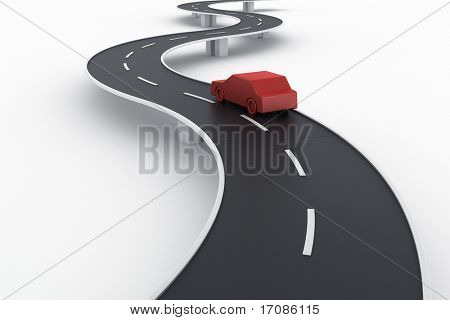 kıvrımlı yol köprü bir araba ile 3D render
